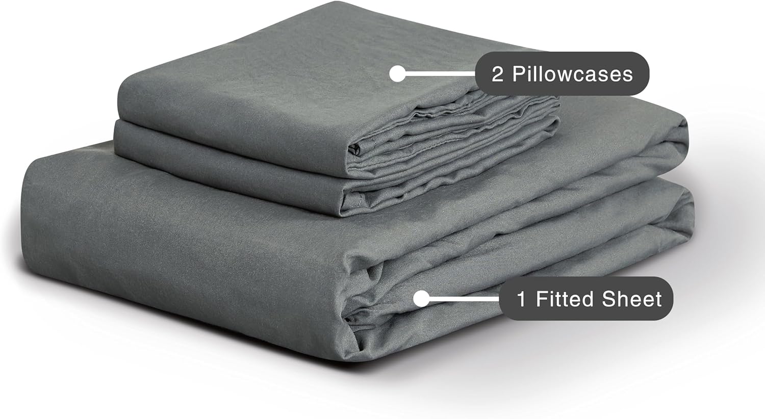 100% Vintage Washed Microfibre Fitted Sheet Set – Ultra Soft & Lightweight All-Season Fitted Sheet with 1 Pillowcase (Grey, Single Size)