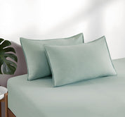 100% Vintage Washed Microfibre Fitted Sheet Set – Ultra Soft & Lightweight All-Season Fitted Sheet with 1 Pillowcase (Sage, Single Size)