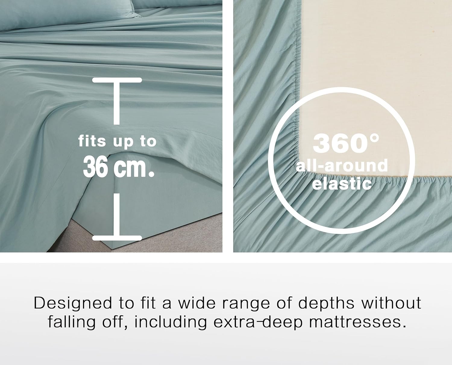 100% Vintage Washed Microfibre Fitted Sheet Set – Ultra Soft & Lightweight All-Season Fitted Sheet with 1 Pillowcase (Seafoam, Single Size)