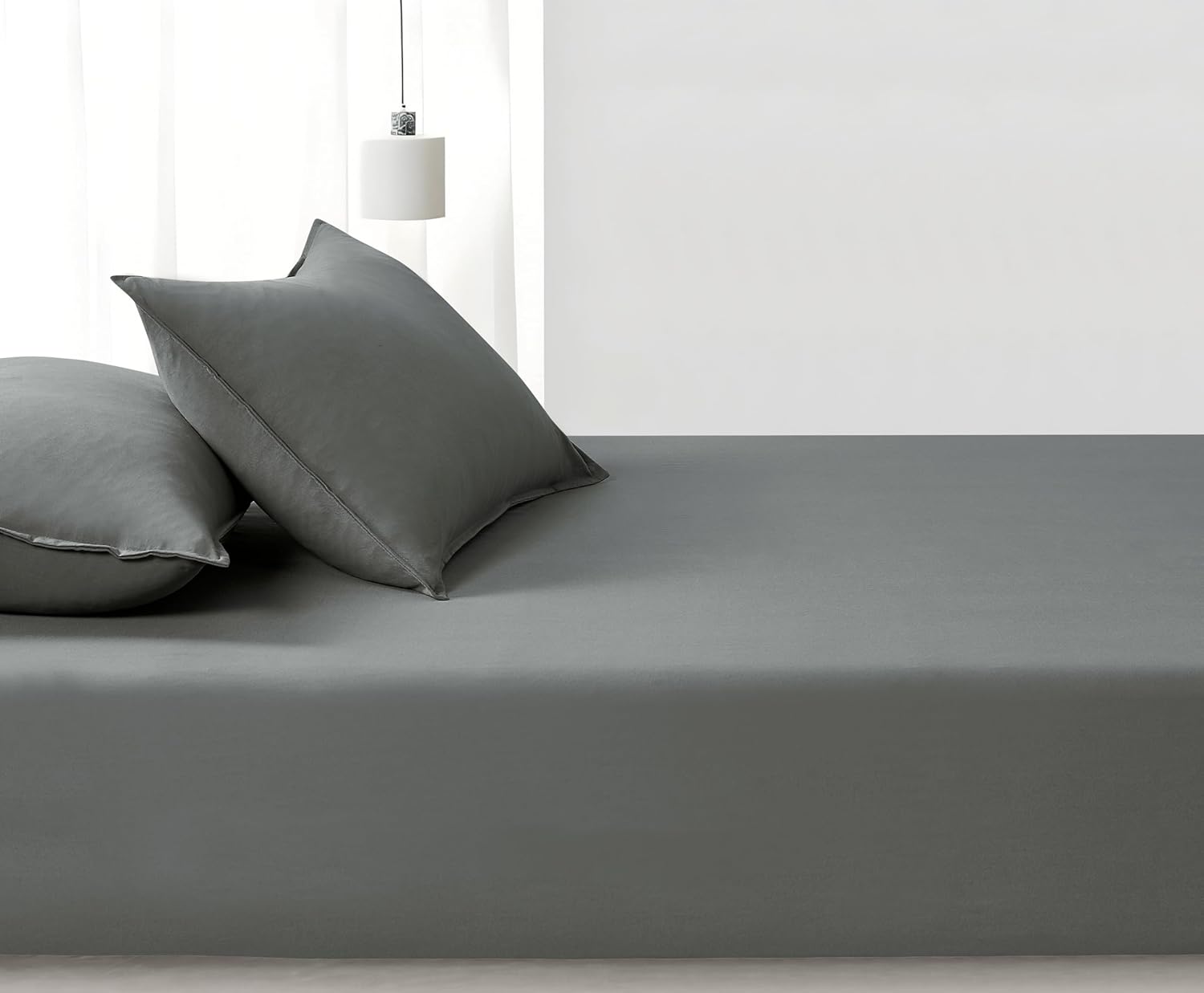 100% Vintage Washed Microfibre Fitted Sheet Set – Ultra Soft & Lightweight All-Season Fitted Sheet with 2 Pillowcases (Grey, Double Size)