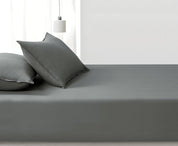 100% Vintage Washed Microfibre Fitted Sheet Set – Ultra Soft & Lightweight All-Season Fitted Sheet with 2 Pillowcases (Grey, Double Size)