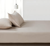 100% Vintage Washed Microfibre Fitted Sheet Set – Ultra Soft & Lightweight All-Season Fitted Sheet with 2 Pillowcases (Linen, Double Size)