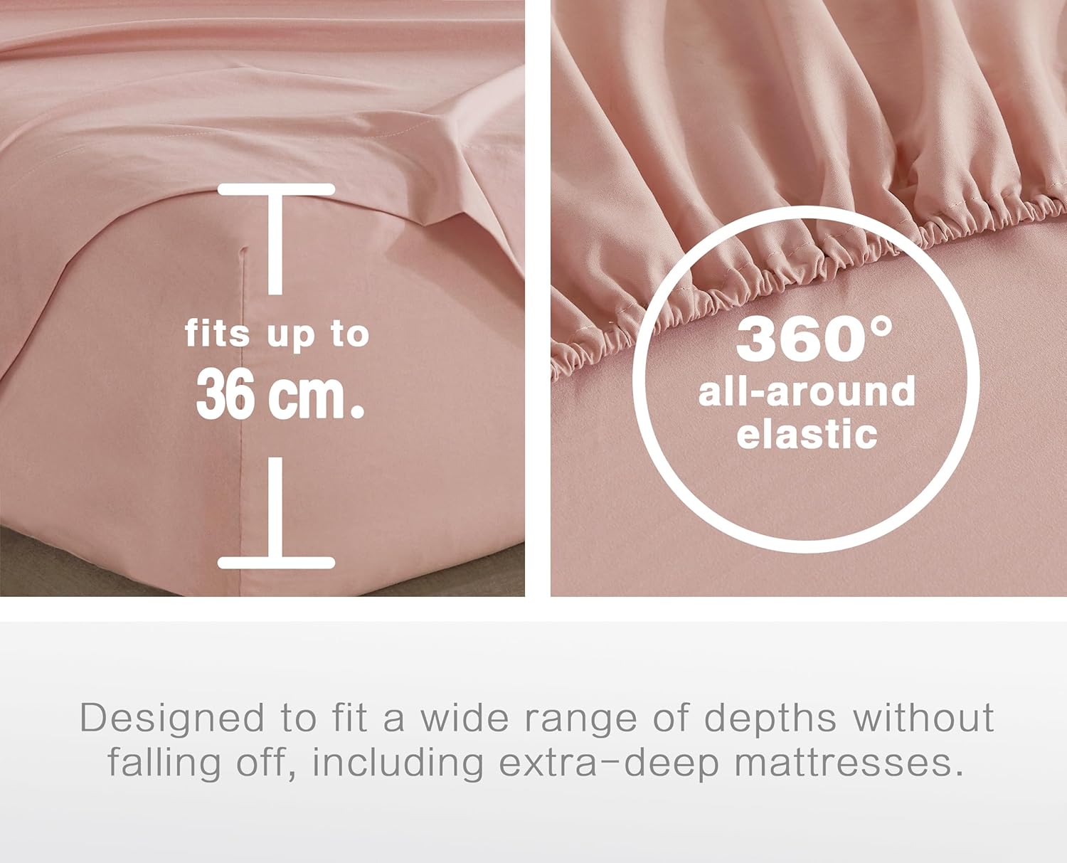 100% Vintage Washed Microfibre Fitted Sheet Set – Ultra Soft & Lightweight All-Season Fitted Sheet with 2 Pillowcases (Pink, Double Size)