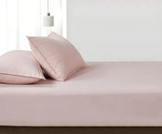 100% Vintage Washed Microfibre Fitted Sheet Set – Ultra Soft & Lightweight All-Season Fitted Sheet with 2 Pillowcases (Pink, Double Size)