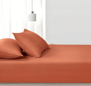 100% Vintage Washed Microfibre Fitted Sheet Set – Ultra Soft & Lightweight All-Season Fitted Sheet with 2 Pillowcases (Terracotta, Double Size)