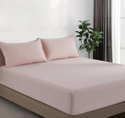 100% Vintage Washed Microfibre Fitted Sheet Set – Ultra Soft & Lightweight All-Season Fitted Sheet with 2 Pillowcases (Pink, Queen Size)