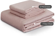 100% Vintage Washed Microfibre Fitted Sheet Set – Ultra Soft & Lightweight All-Season Fitted Sheet with 2 Pillowcases (Pink, Queen Size)