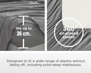 100% Vintage Washed Microfibre Fitted Sheet Set – Ultra Soft & Lightweight All-Season Fitted Sheet with 2 Pillowcases (Grey, King Size)