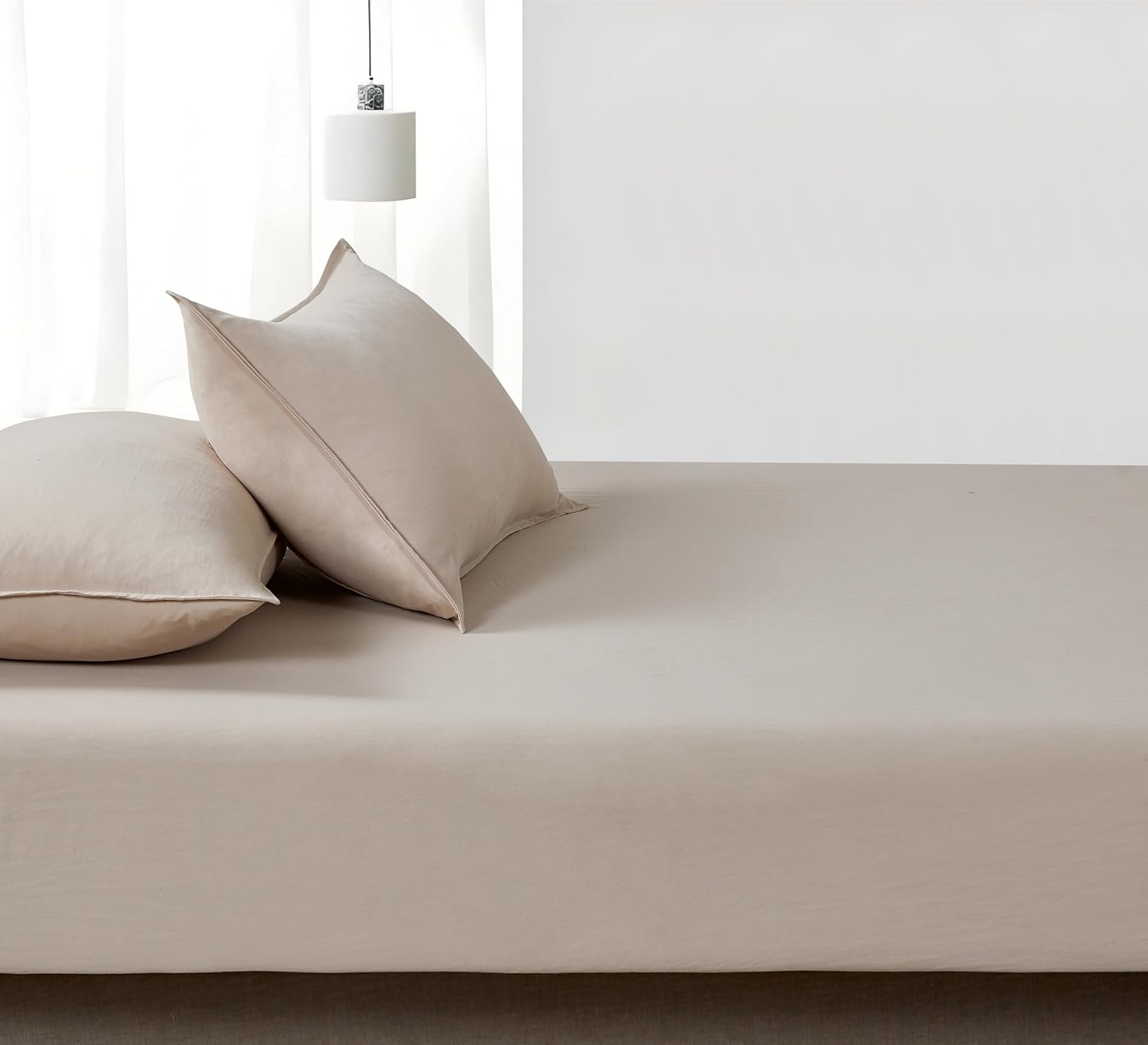 100% Vintage Washed Microfibre Fitted Sheet Set – Ultra Soft & Lightweight All-Season Fitted Sheet with 2 Pillowcases (Linen, King Size)