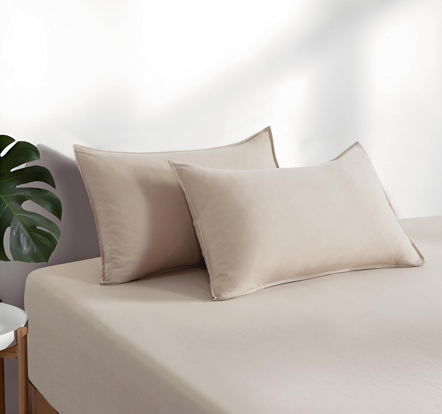 100% Vintage Washed Microfibre Fitted Sheet Set – Ultra Soft & Lightweight All-Season Fitted Sheet with 2 Pillowcases (Linen, King Size)