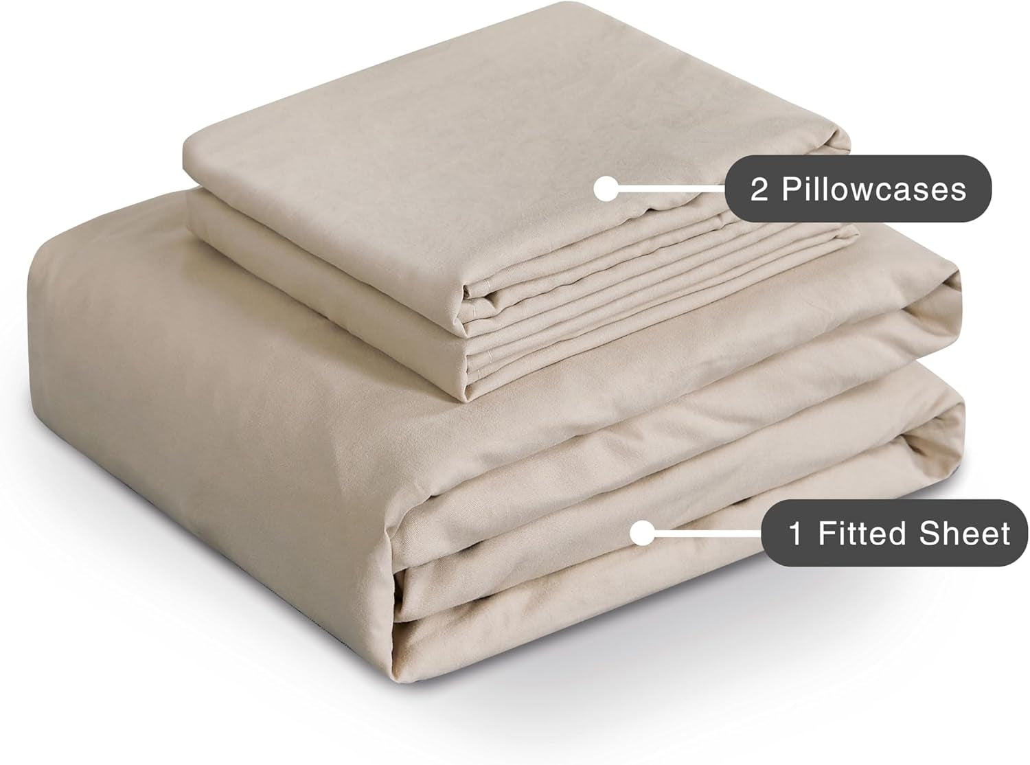 100% Vintage Washed Microfibre Fitted Sheet Set – Ultra Soft & Lightweight All-Season Fitted Sheet with 2 Pillowcases (Linen, King Size)