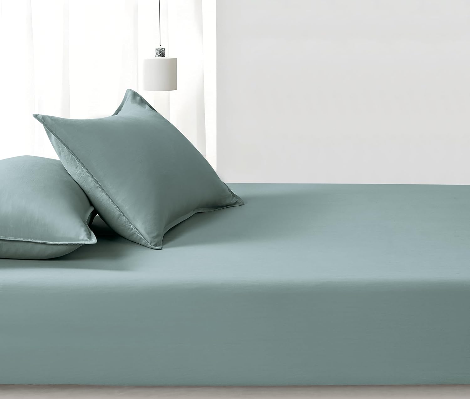 100% Vintage Washed Microfibre Fitted Sheet Set – Ultra Soft & Lightweight All-Season Fitted Sheet with 2 Pillowcases (Seafoam, King Size)