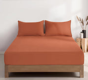 100% Vintage Washed Microfibre Fitted Sheet Set – Ultra Soft & Lightweight All-Season Fitted Sheet with 2 Pillowcases (Terracotta, King Size)